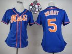 Women New York Mets #5 David Wright Blue Alternate W 2015 World Series Patch Stitched MLB Jersey