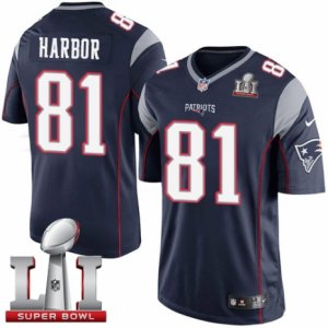 Youth Nike New England Patriots #81 Clay Harbor Elite Navy Blue Team Color Super Bowl LI 51 NFL Jersey