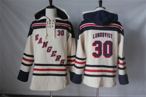 Mens New York Rangers #30 Henrik Lundqvist Cream Sawyer Hooded Sweatshirt Stitched NHL Jersey