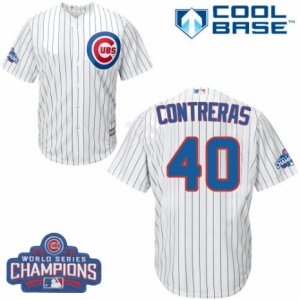 Youth Majestic Chicago Cubs #40 Willson Contreras Authentic White Home 2016 World Series Champions Cool Base MLB Jersey