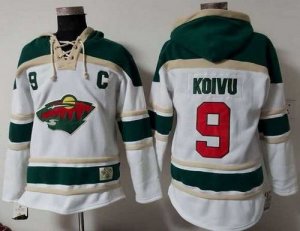 Minnesota Wild #9 Mikko Koivu White Sawyer Hooded Sweatshirt Stitched NHL Jersey