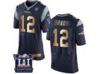 Mens Nike New England Patriots #12 Tom Brady Elite Navy Gold Team Color Super Bowl LI Champions NFL Jersey