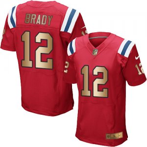 Nike New England Patriots #12 Tom Brady Red Alternate Men\'s Stitched NFL Elite Gold Jersey