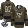 Mens Reebok Pittsburgh Penguins #87 Sidney Crosby Authentic Green Salute to Service 2017 Stanley Cup Final NHL Jersey