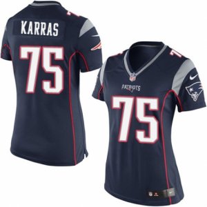 Women\'s Nike New England Patriots #75 Ted Karras Limited Navy Blue Team Color NFL Jersey