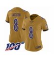 Women Nike Baltimore Ravens #8 Lamar Jackson Limited Gold Inverted Legend 100th Season NFL Jersey