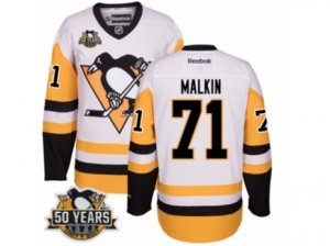 Youth Reebok Pittsburgh Penguins #71 Evgeni Malkin Authentic White Away 50th Anniversary Patch NHL Jersey