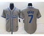 Men's Los Angeles Dodgers #7 Julio Urias Number Grey Cool Base Stitched Baseball Jersey