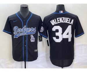 Men\'s Los Angeles Dodgers #34 Fernando Valenzuela Black Cool Base Stitched Baseball Jersey1