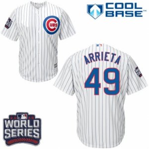 Youth Majestic Chicago Cubs #49 Jake Arrieta Authentic White Home 2016 World Series Bound Cool Base MLB Jersey