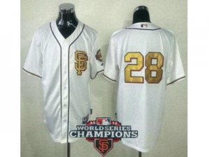 MLB San Francisco Giants #28 Buster Posey Cream Gold Number(2012 World Series Champions)