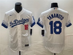 Men\'s Los Angeles Dodgers #18 Yoshinobu Yamamoto White City Connect Flex Base Stitched Baseball Jersey