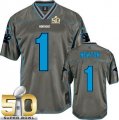 Youth Nike Panthers #1 Cam Newton Grey Super Bowl 50 Stitched Vapor Jersey