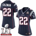 Womens Nike New England Patriots #22 Justin Coleman Elite Navy Blue Team Color Super Bowl LI 51 NFL Jersey