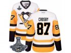Womens Reebok Pittsburgh Penguins #87 Sidney Crosby Premier White Away 2017 Stanley Cup Champions NHL Jersey