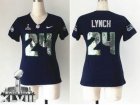 Nike Seattle Seahawks #24 Marshawn Lynch Steel Blue Super Bowl XLVIII Women NFL Elite Handwork Sequin Lettering Jersey