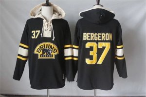 Mens Boston Bruins #37 Patrice Bergeron Black Sawyer Hooded Sweatshirt Stitched NHL Jersey