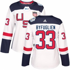 Women\'s Adidas Team USA #33 Dustin Byfuglien Authentic White Home 2016 World Cup Hockey Jersey