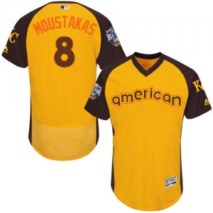 Mens Majestic Kansas City Royals #8 Mike Moustakas Yellow 2016 All-Star American League BP Authentic Collection Flex Base MLB Jersey