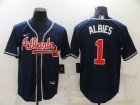 Braves #1 Ozzie Albies Navy Nike Cool Base Jersey