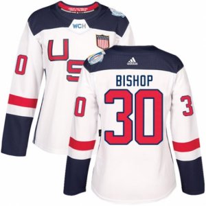 Women\'s Adidas Team USA #30 Ben Bishop Authentic White Home 2016 World Cup Hockey Jersey