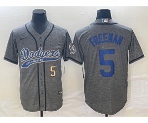Men\'s Los Angeles Dodgers #5 Freddie Freeman Number Grey Gridiron Cool Base Stitched Baseball Jersey