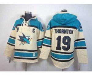 nhl jerseys san jose sharks #19 joe thornton green-cream[pullover hooded sweatshirt][patch C]