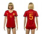 Women Spain #5 Puyol Red Home Soccer Country Jersey