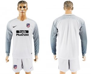 2017-18 Atletico Madrid White Long Sleeve Goalkeeper Soccer Jersey