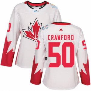 Women\'s Adidas Team Canada #50 Corey Crawford Authentic White Home 2016 World Cup Hockey Jersey