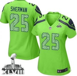 Nike Seattle Seahawks #25 Richard Sherman Green Alternate Super Bowl XLVIII Women Stitched NFL Elite Jersey