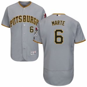 Men\'s Majestic Pittsburgh Pirates #6 Starling Marte Grey Flexbase Authentic Collection MLB Jersey