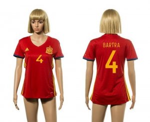 Women Spain #4 Bartra Red Home Soccer Country Jersey