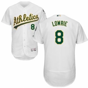 Men\'s Majestic Oakland Athletics #8 Jed Lowrie White Flexbase Authentic Collection MLB Jersey