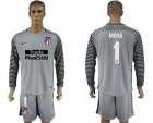 2017-18 Atletico Madrid 1 MOYA Gray Long Sleeve Goalkeeper Soccer Jersey