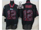 2015 Super Bowl XLIX Nike New England Patriots #12 Tom Brady black jerseys[Elite united sideline]