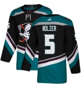 Mens Adidas Anaheim Ducks #5 Korbinian Holzer Authentic Black Teal Third NHL Jersey