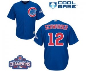 Youth Majestic Chicago Cubs #12 Kyle Schwarber Authentic Royal Blue Alternate 2016 World Series Champions Cool Base MLB Jersey