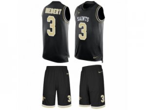 Mens Nike New Orleans Saints #3 Bobby Hebert Limited Black Tank Top Suit NFL Jersey