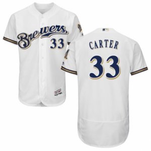 Men\'s Majestic Milwaukee Brewers #33 Chris Carter White Royal Flexbase Authentic Collection MLB Jersey