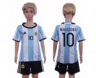 Argentina #10 Maradona Home Kid Soccer Country Jersey