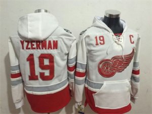 Mens Reebok Detroit Red Wings #19 Steve Yzerman Authentic White 2017 Hooded Sweatshirt NHL Jersey