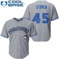 Mens Majestic Toronto Blue Jays #45 Drew Storen Replica Grey Road MLB Jersey