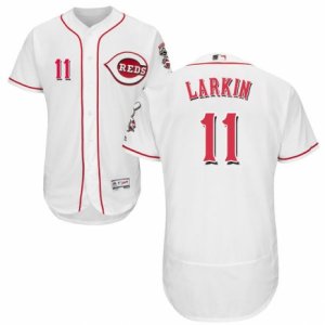 Men\'s Majestic Cincinnati Reds #11 Barry Larkin White Flexbase Authentic Collection MLB Jersey