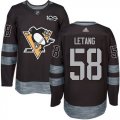 Mens Pittsburgh Penguins #58 Kris Letang Black 1917-2017 100th Anniversary Stitched NHL Jersey