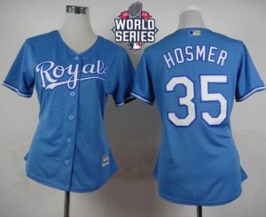 Women Kansas City Royals #35 Eric Hosmer Light Blue Alternate 1 W 2015 World Series Patch Stitched MLB Jersey