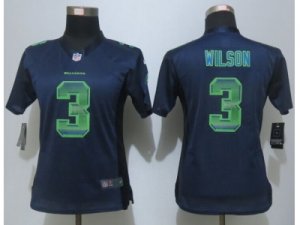 Women New Nike Seattle Seahawks #3 Wilson Navy Blue Strobe Jerseys