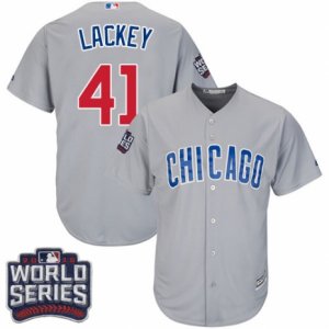 Youth Majestic Chicago Cubs #41 John Lackey Authentic Grey Road 2016 World Series Bound Cool Base MLB Jersey