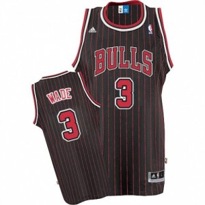 Mens Adidas Chicago Bulls #3 Dwyane Wade Swingman Black Red Strip Throwback NBA Jersey