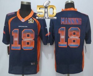 Nike Denver Broncos #18 Peyton Manning Navy Blue Alternate Super Bowl 50 Men\'s Stitched NFL Limited Strobe Jersey